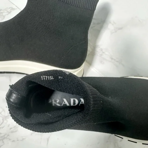 Prada Black Knit High-Top Sneakers - Picture 11 of 16